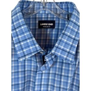 NWT Lands End Mens Blue Plaid Commuter Shirt‎ Regular Fit 18-18.5 34/35 Non-Iron